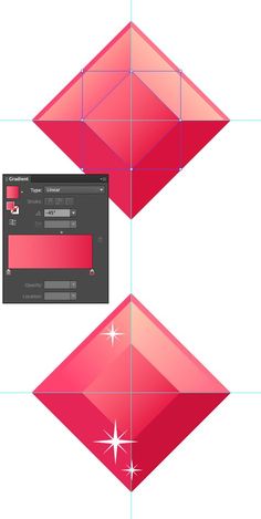 the image shows how to create an origami style diamond with red and pink colors