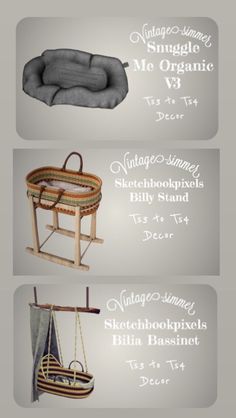 three different types of furniture are shown in this graphic style, with the names and description below