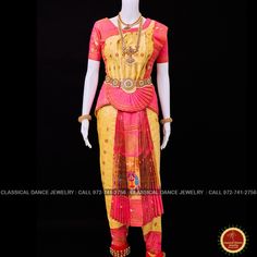 Design by Classical Dance Jewelry® ❥ Traditional Bharatanatyam costume wore during regular dance programs or arrangetram performance. ❥ Material : Paithani ART Silk ❥ Type : Traditional pant costume ❥ Easy to wear ❥ Layer front fan ❥❥❥❥ Dress Measurements in inches ( all the measurements approximately 1 margin buffer) ❥ PANT MEASUREMENTS: ☛ Pant Length: 36-38 inch ☛ Pant Waist: 35-36 inch ☛ Pant Hip: 37-38 ❥ BLOUSE MEASUREMENTS: ☛ Blouse length: 14-15 inch ☛ Blouse Shoulder length: 16 -17 inch ☛ Blouse around Bust: 36-38 (extra margin) inch ☛ Blouse Lower Chest: 33-35 inch ☛ Blouse Sleeves length: 7-9 inch ☛ Blouse sleeve round: 12 - 13 inch ☛ Armpit: 16 inch 🔺🔺🔺 Set includes ☛ Pant, Blouse, Dhavani, fans, seat bit etc ❇️ ❇️ ❇️ For Display purposes only we used Jewelry. The price is onl Fitted Gold Traditional Wear With Tilla, Fitted Traditional Wear With Tilla For Puja, Yellow Fitted Traditional Wear For Ceremonial Occasion, Yellow Sets For Ceremonial Navratri, Yellow Ceremonial Sets For Navratri, Fitted Churidar For Puja, Traditional Fitted Dance Sets, Traditional Patterned Saree Dance Sets, Bollywood Traditional Wear With Traditional Drape For Dance