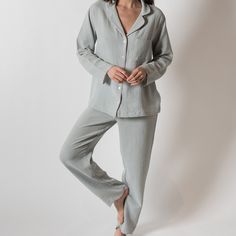 Alaia Long PJ Set Cotton Sleepwear For Home In Solid Color, Cotton Sleepwear For Home, Solid Cotton Sleepwear For Home, Solid Linen Loungewear Sets, Solid Color Linen Loungewear Sets, Relaxed Fit Solid Color Sets For Daywear, Relaxed Cotton Sleepwear Long Pants, Cotton Relaxed Sleepwear, Relaxed Solid Color Sleepwear For Loungewear