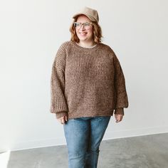 Meet the chunky knit sweater. Made of 100% super-soft organic cotton knit, it is the perfect sweater for the season of cozy. Features ribbed cuffs at the wrist and a comfy drop sleeve shoulder. Wear it oversized with the front tucked or size down for a more fitted look. This will be your go to sweater all season long! Fabric: 100% organic cotton chunky knit Everyday Chunky Knit Sweater, Chunky Knit Sweater For Everyday Fall Wear, Everyday Chunky Knit Sweater For Fall, Everyday Chunky Knit Fall Sweater, Cozy Fit Brown Soft Knit Sweater, Oversized Brown Sweater With Ribbed Cuffs, Everyday Brown Sweater With Ribbed Cuffs, Brown Sweater With Ribbed Cuffs For Everyday, Everyday Soft Knit Brown Sweater