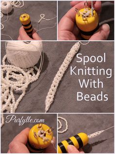 the instructions for knitting with beads are shown in this photo, and there is an image of