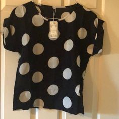 Medium Polyester Top, Fits Like A Small Cute Polka Dot Top For Spring, Cute Spring Polka Dot Tops, Trendy Short Sleeve Tops With Polka Dot Pattern, Trendy Polka Dot Short Sleeve Tops, Cute Black Short Sleeve Blouse, Polka Dot Short Sleeve T-shirt For Spring, Trendy Polka Dot Cotton Tops, Disney Trip, Polyester Top