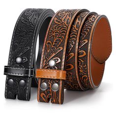 PRICES MAY VARY. [ WESTERN BELT WITHOUT BUCKLE] 2 Pack western belt straps only, cowboy belt buckles NOT included. Western belts for men women are important western fashion for everyday wear, western wedding parties, rodeo events, horse shows, country concerns, Halloween costumes. [ SECOND LAYER LEATHER WESTERN BELT] Mens western belt are made of second layer cowhide leather (softer portion of the hide, not the top grain) and feature beautiful embossing crafted western pattern on the strap. With Country Belt Buckles, Cowboy Attire, Country Belts, Cowgirl Belt, Retro Cowgirl, Cowboy Belt Buckles, Western Pattern, Rodeo Events, Belt Without Buckle