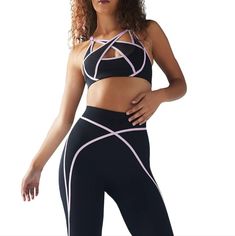 Cross Front Sports Bra, Tried On But Never Used After Purchasing Black And Pink Color Medium Impact Bra Pink Athleisure Activewear For Sports Events, Pink Mesh Activewear For Gym, Outfit Top, Savage X Fenty, Black And Pink, Sport Outfits, Pink Color, Sports Bra, Black Pink