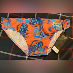 Budgy Smuggler Orange Octopus Speedo Style Swim Brief Size 34 Nwt Never Worn Budgie Smugglers Men Swimwear, Orange Octopus, Swim Brief, Man Swimming, Blue Orange, Octopus, Color Blue, Swimming, Man Shop