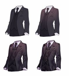 four different views of a man's suit and tie