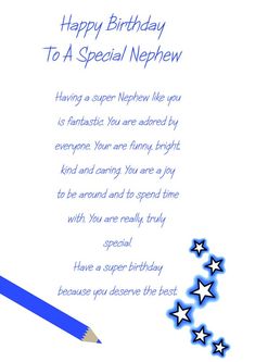 a birthday card for a special nephew with stars and a pencil on it