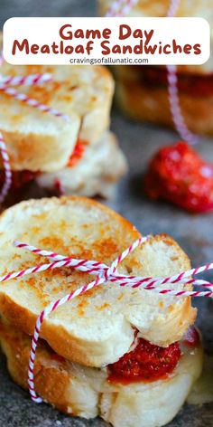 Mini meatloaf sandwiches tied with twine on a grey counter. Mini Meatloaf, Easy Burgers, Carnivore Recipes, Homemade Meatloaf, Best Burger Recipe, Mini Sandwiches, Tailgating Recipes