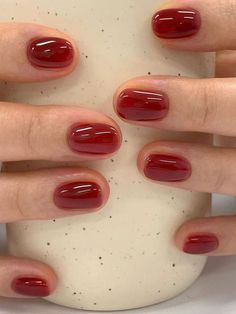 red jelly short nails Warm Toned Nails, Korean Nail Art Winter, Nails Design Korean, Winter Nude Nails, Short Jelly Nails, Korean Nails Short, Korean Gel Nails, Whimsical Nails, Nails Korean