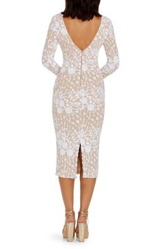 Dress the Population Emery Sequin Long Sleeve Body-Con Midi Dress | Nordstrom Confirmation Dresses For Mom, Champagne Rehearsal Dinner Dress, White Sequin Midi Dress, Simple Engagement Dress Classy, White Long Sleeve Midi Dress, Elegent Dress, Simple Engagement Dress, Long Sleeve White Midi Dress, Confirmation Dresses