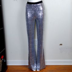 Silver Sequin Wide Leg Pants By Bb Dakota. New. Excellent Condition. Super Groovy. New Years Eve. Any Club Will Let You In Wearing These Super Hot Pants ....34" Inseam Black Elastic Waist. Ds128i Spring Silver Sequined Bottoms, Glamorous Full Length Metallic Bottoms, Silver Fitted Pants For Party Season, Shiny Fitted Full-length Bottoms, Fitted Glitter Bottoms For Evening, Elegant Fitted Silver Pants, Elegant Fitted Silver Bottoms, Elegant Silver Fitted Pants, Elegant Silver Party Pants