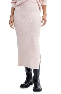 MANGO Side Slit Knit Midi Skirt | Nordstrom Pink Long Skirt Outfit, Knit Midi Skirt Outfit, Skirt Outfit For Winter, Pink Long Skirt, Midi Skirt Outfit Winter, Skirt Outfit Winter, Long Skirt Outfit, Mango Skirts, Lady Parts