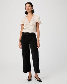 This modern high rise wide leg has an easy, relaxed fit and an ankle length silhouette. In classic black, this trouser-inspired pair is cut from our ultra-soft, lustrous velvet with plenty of stretch for a comfortable and flattering fit. | Anessa Wide Leg Trouser Pant - Black Velvet | Size 32 Chic Relaxed Fit Wide Leg Pants, Chic Cropped Bottoms For Formal Occasions, Chic Cropped Formal Pants, Elegant Cropped Pants For Work, Chic Formal Cropped Pants, Elegant Cropped Wide Leg Pants For Work, Cropped Wide Leg Pants For Work In Fall, Elegant Cropped Wide Leg Pants, Elegant Cropped Bottoms For Date Night