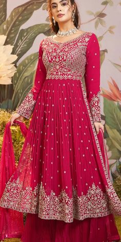 https://www.indianweddingsaree.com/product/georgette-mehendi-sangeet-salwar-kameez-in-pink-and-majenta-with-resham-work-1949347 Sarara With Kurti, Engagement Mehendi, Readymade Salwar Kameez, Flower Wallpapers, Wedding Pink, Eid Dresses, Pakistani Bridal Dresses, Stylish Party Dresses