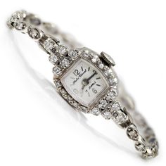 Once Upon A Diamond Watch White Gold Vintage Andre Cheval Ladies Diamond Wristwatch Quartz 14K Classic Wedding Watches In Diamond White, Classic White Gold Diamond Watch With Jubilee Bracelet, Wedding Platinum Diamond Watch With 17 Jewels, Timeless White Gold Diamond Watch With Jubilee Bracelet, Timeless Evening Watches With Single Cut Diamonds, Art Deco Platinum Diamond Watch For Wedding, Timeless Wedding Platinum Diamond Watch, Elegant Evening Diamond Watch With 17 Jewels, Timeless Platinum Diamond Watch For Wedding