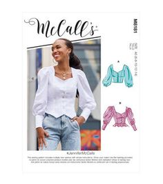 a woman's blouse and shorts sewing pattern with the words, mcale's