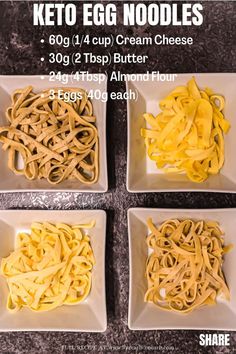 four different types of keto egg noodles