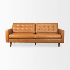 Mercana brand Olaf Tan Leather Sofa on a white background Tan Leather Sofa, Tan Leather Sofas, Square Arm Sofa, Stylish Sofa, Convertible Sofa, Unique Characteristics, Discount Furniture, Distressed Leather, Sofas And Chairs