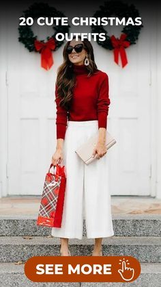 Womens Christmas Day Outfits, New Year’s Eve Work Outfit, Womens Holiday Outfits Christmas, Christmas Outfit Ideas For Women Red, Holiday Work Outfits Christmas, Christmas Gathering Outfit Ideas, Christmas Ootd Ideas, Midsize Holiday Outfit, Holiday Outfit Winter