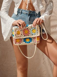 Women's Crochet Flower Design Crossbody Bag, For Teenagers Orange Casual,Fashionable   Polyester Plants Crochet Bags   Women Bags, size features are:Bust: ,Length: ,Sleeve Length: Crochet Flower Purse, Plants Crochet, Crochet Crossbody Bag, Crochet Women, Thrift Inspo, Crochet Idea, Crochet Stitches Guide, Crochet Crop Top Pattern, Flower Purses