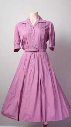 1950's Fuchsia Pink / Purple Shirtwaist Cotton Dress | Etsy Vintage Shirtwaist Dress, Fitted Solid Color Cotton Shirt Dress, Fitted Cotton Solid Color Shirt Dress, Fitted Cotton Solid Shirt Dress, Purple Cotton Dress With Buttons, Pink Cotton Shirt Dress For Summer, Pink Collared Cotton Dress, Pink Cotton Collared Dress, Spring Pink Shirt Dress For Workwear