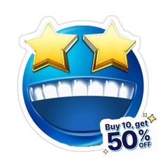 three gold stars on top of a blue button with the words buy 10 get 50 % off