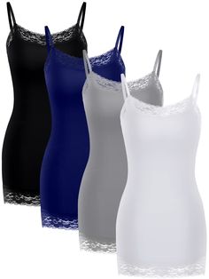 PRICES MAY VARY. Lace Trim: The V-neck lace trim adds a nice layered look but not too fancy; Adjustable straps that keep the arm holes even and the neck line semi-even are fantastic, soft and comfortable to wear Soft Material: The women lace camisole is made of breathable modal and spandex; The lightweight fabric is designed for layering and feels soft; Modal material also has good elasticity and hugs the body nicely A Favorite Part of Wardrobe: The long womens camisoles go nice under slouchy sw Tank Tops Lace, Patchwork Crop Top, Streetwear Girl, Long Tank Tops, Womens Camisoles, Slouchy Sweater, Long Tank, Lace Camisole, Lace Tank Top