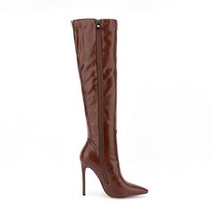 Shop Brown Stiletto Knee High Boots Pointed Toe Wide Calf Zip Boots For Work color Brown for Dancing Club, Night Club, Party, Work with worldwide Free shipping & Free return. Brown Fitted High-ankle Knee-high Boots, Fitted Brown Knee-high Boots, Fitted Brown Knee-high Boots For Party, Brown Knee-high Heeled Boots For Night Out, Brown Fitted Heeled Boots For Evening, Party High Ankle Brown Boots, Fitted Brown Boots For Party, Fitted Brown Party Boots, Brown Knee-high Party Boots