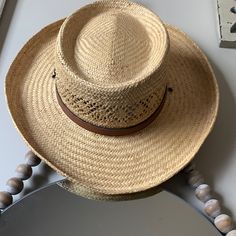 Higher Quality (Very Tight Straw Weave) Straw Hat - Almost Brand New Condition - Circumference (Measured Exterior Where Hat Band Is) 22” Great Little Hat For The Beach Or A Cruise! A Tad Too Big For Me Smoke Free Home Fitted Straw Hat With Curved Brim For Beach, Fitted Flat Brim Panama Hat For Beach, Fitted Flat Brim Panama Hat For Vacation, Fitted Fedora Sun Hat With Upf 50+, Fitted Wide Brim Straw Hat For Vacation, Fitted Wide Brim Sun Hat With Upf 50+, Bohemian Summer Fitted Hat Bands, Fitted Fedora Hat With Upf 50+, Bohemian Fitted Hat Bands For Summer