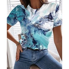 Fabric:Polyster; Sleeve Length:Short Sleeve; Look After Me:Wet and Dry Cleaning,Washable,Machine wash; Gender:Women's; Theme:Painting,Geometric,Abstract; Style:Basic; Elasticity:Micro-elastic; Tops Type:T shirt; Occasion:Daily,Weekend; Details:Without Lining; Top Length:Regular; Fit Type:Regular Fit; Pattern:Scenery,Graphic; Design:Print; Neckline:Round Neck; Listing Date:03/25/2021; Clothing Shoulder Width:; Clothing Length:; Bust:; Sleeve:; Special selected products:COD; Fit US Size:null; Fit Mode Casual, Floral Print Shirt, Summer Beach Wear, Round Neck Tops, T Shirt Women, Basic Tops, Sierra Leone, Botswana, Shirt Women