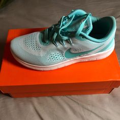 Brand New Never Used Mike Free Run. Youth Size 5.5. Fits A Women 7/7.5 Nike Light Blue Cushioned Running Shoes, Nike Light Blue Running Shoes With Cushioned Footbed, Blue Running Shoes For Spring, Blue Lace-up Running Shoes For Spring, Nike Free Run, Nike Free Runs, Free Running, Nike Blue, Shoes Nike