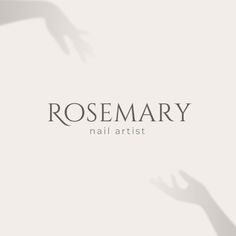 the words rosemary on a white background with two hands reaching out for something in the air