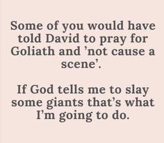 a quote that reads some of you would have told david to pray for goliah and not cause a scene