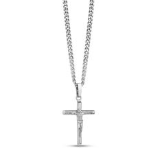 Keep your faith close to your heart with this stainless steel crucifix necklace. The pendant on this necklace is a humbling cross with the figure of Jesus nailed down. The pendant comes with a stainless steel cuban link chain. The cuban link styling is the perfect match for the pendant, and this cross necklace is both fashionable and commemorative. Your faith will always be relevant when you pick your favorite color finish. Product DetailsCross: 32 mm x 22 mm (1.26" x 0.87")Cross Thickness: 5 mm Jesus Necklace, Crucifix Necklace, Beach Shower, Cuban Link Chain, Cuban Link, Precious Jewelry, Steel Jewelry, Link Chain, Cross Pendant