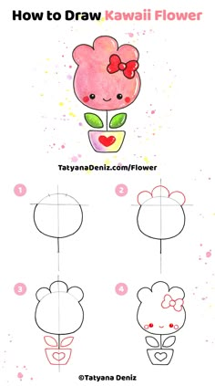 how to draw kawaii flower step by step instructions for kids and beginners