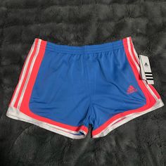 Brand New Kids Xl, Fits Like A Women’s Medium Adidas Blue Workout Shorts, Casual Adidas Blue Shorts, Casual Blue Adidas Shorts, Adidas Blue Shorts For Summer, Adidas Pink Shorts For Spring, Adidas Pink Shorts For Sports, Pink Adidas Shorts For Sports, Adidas Pink Bottoms For Summer, Pink Adidas Athleisure Shorts