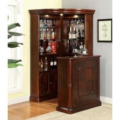 Voltaire CM-CR142-CURIO Dark Cherry Traditional Corner Curio By Furniture Of America - sofafair.com Corner Bar Cabinet Ideas, Small Corner Bar, Bar Cabinet Ideas, Corner Home Bar, Bar Furniture For Sale, Corner Bar Cabinet, Corner Curio, Home Bar Cabinet, Bar Mini