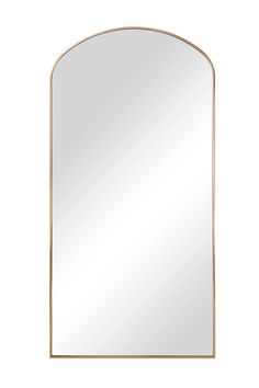 an arch shaped mirror with gold trimmings on the edges and a white background