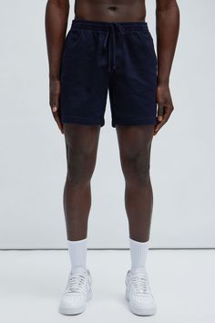 Available In Navy. Elastic Waistband Drawstring Side Hand Pockets Back Pocket 98% Cotton 2% Spandex Imported | Mens Twill Volley Shorts in Navy Blue size XL by Fashion Nova