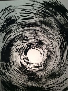 an abstract black and white painting with swirls