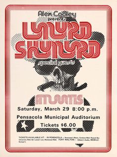 1975 Pensacola Municipal Auditorium Outlaw Country, Lynyrd Skynyrd, Southern Rock, Concert Poster, Rock Concert, Rock Posters