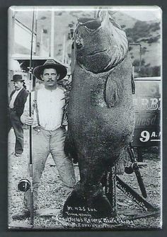 a man standing next to a giant fish