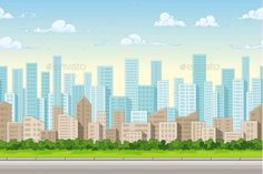 an urban cityscape with tall buildings and trees in the foreground - landscapes nature