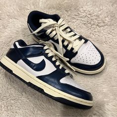 Nike Dunks Low Vintage Midnight Navy Navy Custom Sneakers With Cushioned Footbed And Round Toe, Navy Custom Sneakers With Contrast Sole And Round Toe, Nike Custom Navy Leather Sneakers, Custom Navy Leather Nike Sneakers, Shoes Nike Dunks, Nike Dunks Low, Dunks Low, Midnight Navy, Shoes Nike