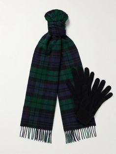 Johnstons of Elgin's cashmere is woven and knitted in its Scottish mills. Made from plush yarn, this set includes a scarf patterned with a classic 'Black Watch' tartan and a pair of cosy gloves. Winter Board, Plush Yarn, Black Watch Tartan, Scarf Pattern, Cashmere Scarf, Black Watch, Mr Porter, Classic Black, Tartan