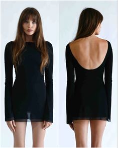 Jane Dress, Black Mesh, Low Back, Flared Sleeves, Summer Wardrobe, Mini Dress, New York, Wardrobe, Black