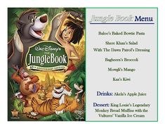 the jungle book menu for disney's animated movie, which features characters from various films