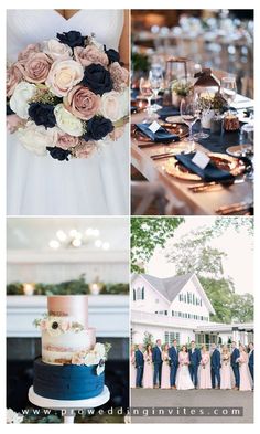 a collage of photos with different wedding cakes and flowers on them, including the bride and groom's cake