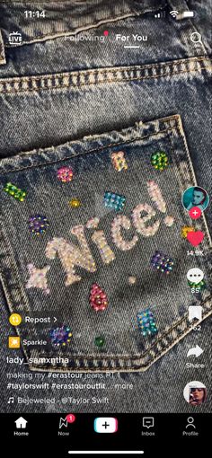 the back pocket of a pair of jeans with stickers on it and an app that says